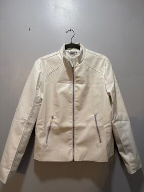 Okaywear White Faux Leather Zip Jacket